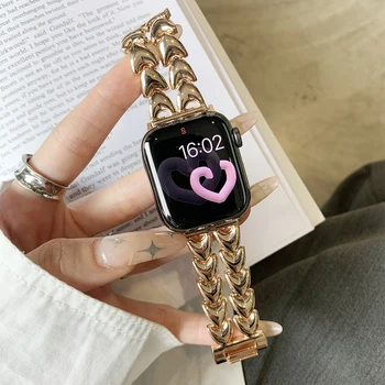 Женский браслет из розового золота для Apple Watch Ремешок 45 мм 44 мм 42 мм 41 мм 40 мм Симпатичный ремешок для iWatch 8 7 6 5 4 Se Ultra 49 мм Браслет