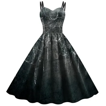 Женское готическое платье на Хэллоуин 50-х 60-х годов, рокабилли, платья-слипы с принтом в виде паутины, платье с высокой талией, платье на бретелях, Vestidos