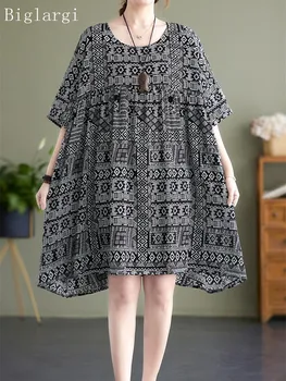 Женское летнее платье миди Оверсайз, повседневные Свободные женские платья в полоску с цветочным принтом, Модное женское платье 2023