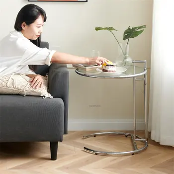 Журнальный столик из скандинавского стекла из нержавеющей стали для мебели для гостиной, Креативный Прозрачный Круглый кофейный уголок, приставной столик для дивана