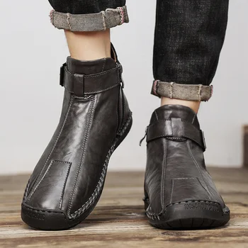 Зимние ботинки с мехом, сохраняющие тепло, мужские домашние туфли, мужская обувь, мода 2023, осенние мужские ботинки, повседневные ботильоны ручной работы для мужчин