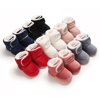 Зимняя Вельветовая Теплая обувь для младенцев мужского и женского пола, Однотонная обувь для ходьбы, Теплая обувь на мягкой подошве 0-1 года