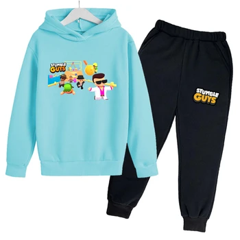 Игра Stumble Guys С мультяшным принтом, Весенне-осенний детский повседневный комплект с капюшоном, спортивный костюм для мальчиков и девочек, пуловер, детское пальто, топ