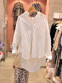 Корейская Свободная рубашка в полоску с длинными рукавами, Женская блузка, Осень 2023, Новая Французская Универсальная Повседневная рубашка в ленивом стиле, Топ средней длины