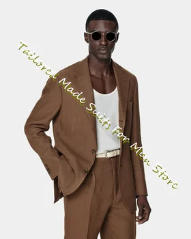 Коричневый Итальянский мужской блейзер, приталенные костюмы для мужчин, пиджаки, комплекты из 2 предметов, смокинг для жениха, Роскошная дизайнерская официальная одежда