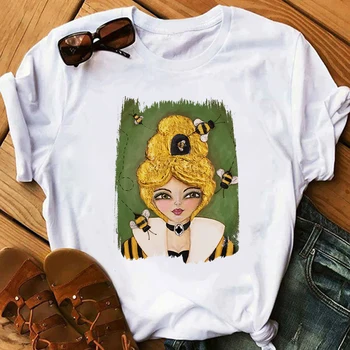 Королева Пчел, Забавная футболка в стиле Харадзюку, Женская футболка с принтом в стиле масляной живописи, Эстетическая художественная одежда, Городская Уличная одежда, Женская рубашка с коротким рукавом