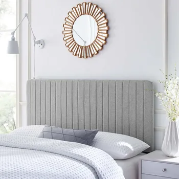 Кровать Modway Milenna Channel с мягким изголовьем из хохлатой ткани с полным изголовьем/Queen-Size светло-серого цвета