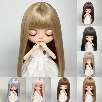 Кукольный парик BJD подходит для кукольных аксессуаров размера Blythe, париков из мягкого шелка, длинных волос, модных прямых волос, париков с седой челкой.