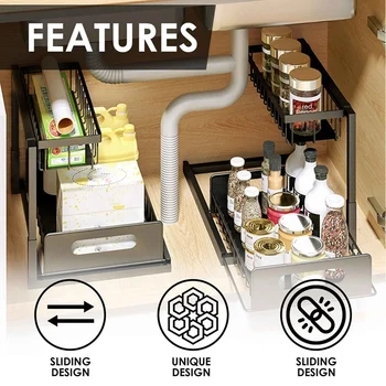 Кухонная стойка для раковины Под раковиной, органайзеры и хранилище, 2-Ярусный органайзер для раковины в ванной комнате, выдвижной выдвижной ящик