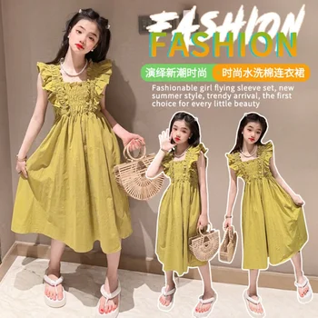 Летние платья для маленьких девочек от 4 до 16 лет, элегантное вечернее платье для девочек 2023, Новая детская одежда, Бесплатная доставка, платье в корейском стиле