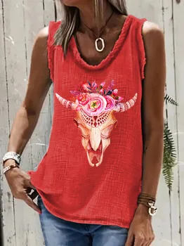 Летняя женская модная свободная жилетка-рубашка с принтом, повседневный топ без рукавов с круглым вырезом Y2k, уличная одежда