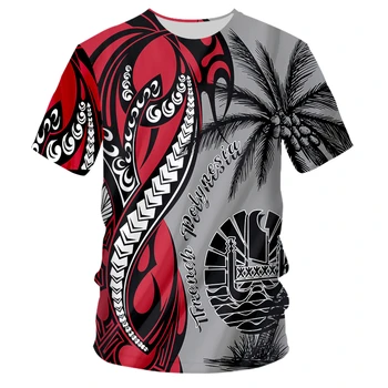 Летняя рубашка Мужская футболка с 3D-принтом Polynesian Tahiti, повседневная рубашка с короткими рукавами и круглым вырезом, удобный гавайский топ Оверсайз