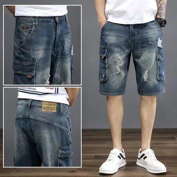 Летняя уличная одежда, джинсовые шорты-карго, мужские модные брендовые короткие брюки в стиле ретро с несколькими карманами, повседневные трендовые мужские короткие джинсы Masculino