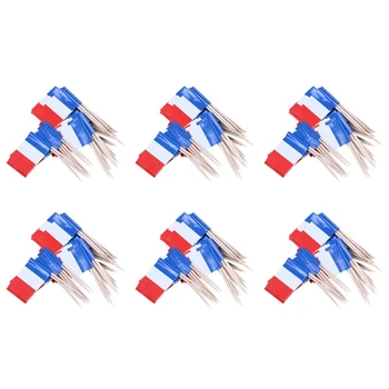 Лот из 300 шт Мини-деревянной зубочистки с флажком для украшения праздничной фруктовой выпечки - Франция (синий, белый, красный)