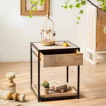 Мебель для гостиной Ретро Журнальный столик из массива дерева, многослойный стол для гостиной, металлический каркас, приставной столик, приподнятое ограждение
