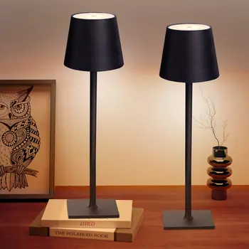 Металлическая настольная лампа с высокой ножкой, 3 цвета, Аккумуляторная батарея с плавным затемнением, светодиодный ночник для спальни, рабочего стола, кафе, столовой
