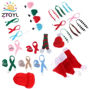 Милая кукольная шапочка-шарф из материала ручной работы, мини-рождественские шапочки, Вязаные шарфы, Миниатюрная одежда, Детские игрушки, Рождественский орнамент, аксессуар