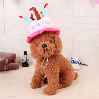 Милые шапочки для собак на день рождения, Регулируемые вельветовые Разноцветные свечи, Шапка для маленьких / средних собак, головной убор для косплея со щенками и кошками