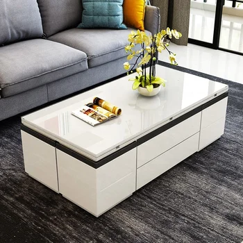 Многофункциональная Современная мебель для дома из белого закаленного стекла, Складной Журнальный столик для гостиной