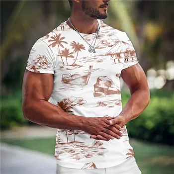 Модная мужская футболка с рисунком кокосовой пальмы и круглым вырезом, Свободные топы, Дышащая Удобная летняя повседневная одежда большого размера