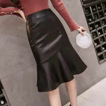 Модная новая женская однотонная плиссированная юбка с высокой талией из искусственной кожи длиной до колен для клубных вечеринок с оборками T298