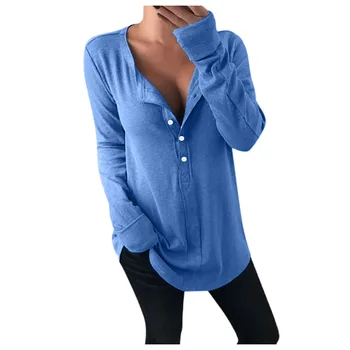 Модная однотонная футболка с V-образным вырезом и длинным рукавом на пуговицах для женщин Осень 2023, эстетичная одежда, укороченный топ на Pornhub