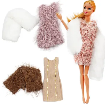 Модное меховое платье для куклы Барби, Наряды, Одежда и мягкий шарф, Офисное вечернее платье принцессы для 1/6 BJD, Аксессуары для кукол, Игрушка