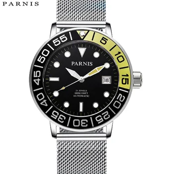 Модные мужские часы Parnis 42 мм, сине-красный ободок, мужские автоматические Механические часы, Календарь, Светящиеся Роскошные мужские часы reloj hombre Clock Gift