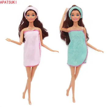 Модный банный халат, повязки для волос для куклы Барби, костюм для ванной, халат для сна, повседневная одежда для Барби, Аксессуары, детские игрушки своими руками
