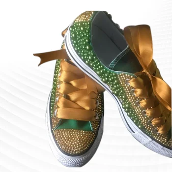 Модный индивидуальный дизайн, парусиновая обувь со стразами и золотой лентой, удобная обувь для родителей и детей
