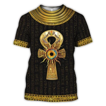 Мужская модная футболка 2023 года, винтажная футболка с 3D-принтом Египетского символа, этническая повседневная рубашка Harajuku Оверсайз с коротким рукавом.