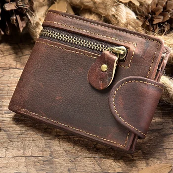 Мужской маленький кошелек с RFID-блокировкой, мужской винтажный кошелек из натуральной коровьей кожи, мужской кошелек ручной работы, кошелек для монет, короткий кошелек