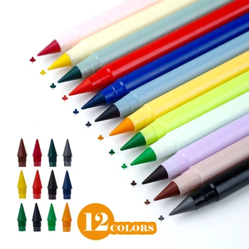 Набор из 12 цветов Вечный карандаш с заправкой Неограниченное количество карандашей для письма Вечные стираемые карандашные ручки для детей Школьные принадлежности для творчества