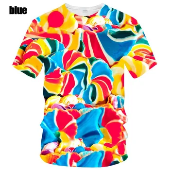 Новая модная летняя футболка с 3D-принтом Rainbow Candy, повседневная футболка с короткими рукавами для мужчин и женщин