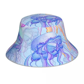 Новая рыбацкая шляпа Унисекс, модная акварельная медуза на синем фоне, Ветрозащитная уличная Светоотражающая шляпа-ведро