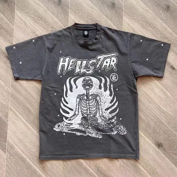 Новая футболка Hellstar Studios Inner Peace для мужчин и женщин, футболка с принтом скелета, выстиранные футболки