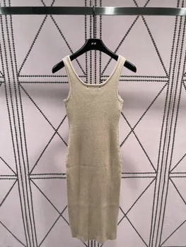 Новое Летнее Трикотажное платье-майка в вертикальную полоску, приталенное, с вышитыми буквами, 2023 г.