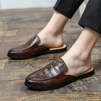 Новые модные мужские лоферы с открытой спиной, модная повседневная обувь, Тапочки, тонкие туфли