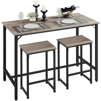 Обеденный / Барный / Кухонный стол с 2 табуретками без спинок, 35,4 дюйма в высоту, серый, 43 фунта, 47,50 X 24,00 X 35,50 дюйма