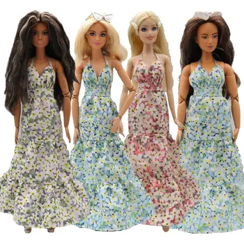 одежда для куклы 30 см, элегантное многослойное платье в цветочек длиной до спины, аксессуары, одежда для пышной куклы Барби
