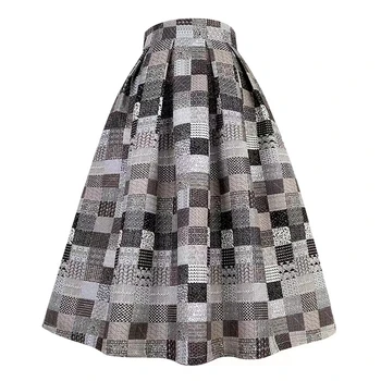 Осень 2023, Корейская стильная женщина, Эстетичный винтаж, Элегантная Градиентная юбка в клетку цвета хаки серого цвета с вышивкой, плиссированная юбка с высокой талией 5XL