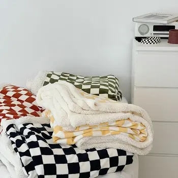 Пледы Ретро в шахматном порядке, Осенне-зимняя толстая теплая шаль, диван-кровать, Пушистое Мягкое одеяло 100x150cm 150x200cm
