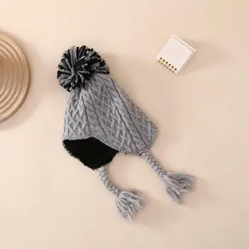 Плюшевая детская шапочка-бини, уютная стильная шапочка для новорожденных, ультратолстая зимняя теплая вязаная шапочка с ветрозащитными ушками для дополнительной