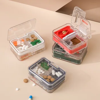 Портативная прозрачная коробка для таблеток, Мини-резак для таблеток, Многофункциональный футляр для таблеток с дозатором, инструмент для измельчения лекарств, Органайзер для лекарств