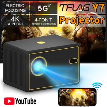 Проектор TFlag Y7 Версия Youtube С поддержкой 1080P 4K Video Electirc Focus WiFi 6 Smart LCD LED Видео Проектор для Домашнего кинотеатра