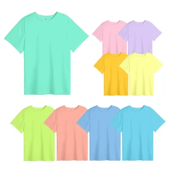 Простые футболки однотонного цвета, футболки сублимационного цвета, футболки ярких цветов с коротким рукавом, пуловеры для термопереноса с логотипом