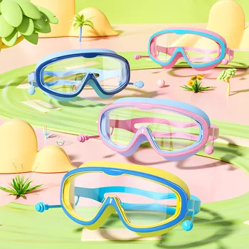 Профессиональные детские плавательные очки в большой оправе с гальваническим покрытием HD Противотуманные водонепроницаемые очки для дайвинга Очки для водных видов спорта
