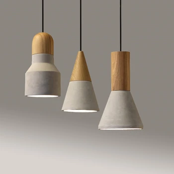 Ретро цементный светильник Loft Industrial lustre Droplight Design Art Studio Подвесные светильники из дерева и бетона с цементным абажуром серого цвета