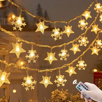 Рождественские Огни 1,5 М-50 М Снежинка Звезда Светодиодная Сказочная Гирлянда Батарея/USB На Открытом воздухе для Праздника Елки 2024 Новогоднее Украшение