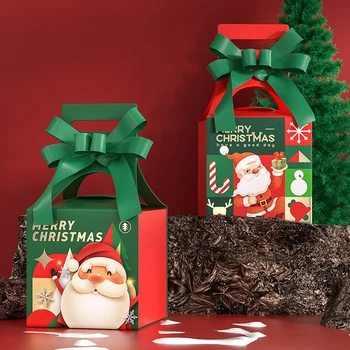 Рождественские подарочные коробки с ручкой, Коробка для конфет, драже, Подарочная упаковка с бантом Санта-Клауса, Упаковочные пакеты для новогодних рождественских вечеринок.